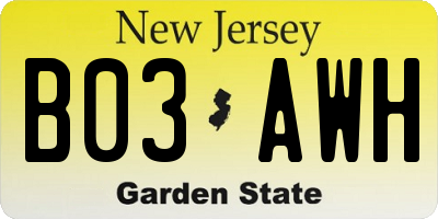 NJ license plate B03AWH
