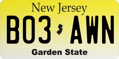 NJ license plate B03AWN