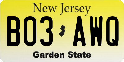 NJ license plate B03AWQ