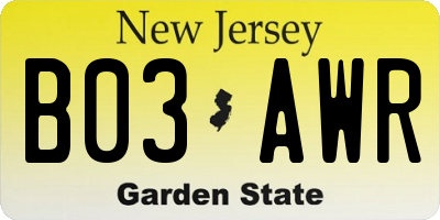 NJ license plate B03AWR