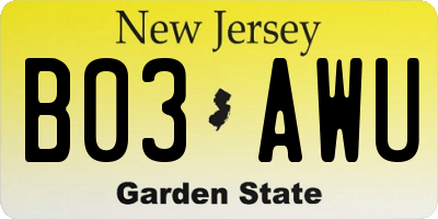 NJ license plate B03AWU