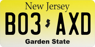NJ license plate B03AXD