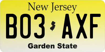NJ license plate B03AXF