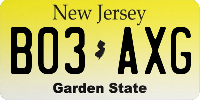 NJ license plate B03AXG
