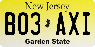 NJ license plate B03AXI