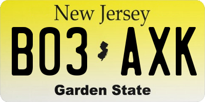 NJ license plate B03AXK