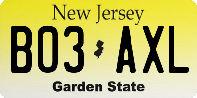 NJ license plate B03AXL