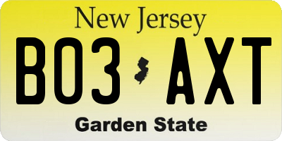NJ license plate B03AXT