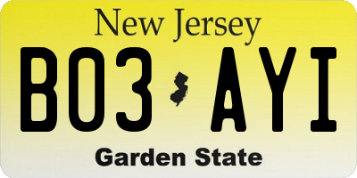 NJ license plate B03AYI