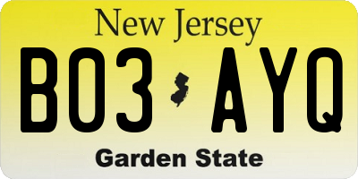 NJ license plate B03AYQ