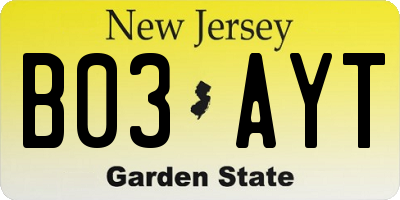 NJ license plate B03AYT