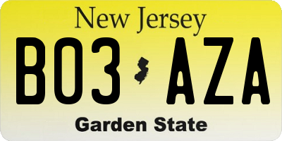 NJ license plate B03AZA