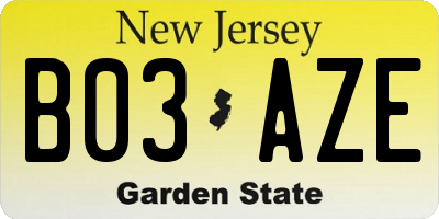NJ license plate B03AZE
