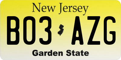 NJ license plate B03AZG