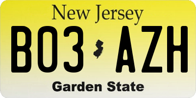 NJ license plate B03AZH