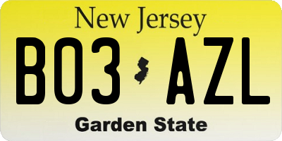 NJ license plate B03AZL