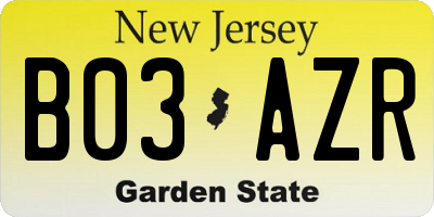 NJ license plate B03AZR