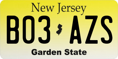 NJ license plate B03AZS