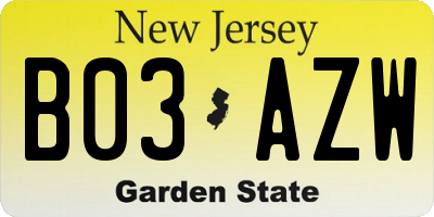 NJ license plate B03AZW