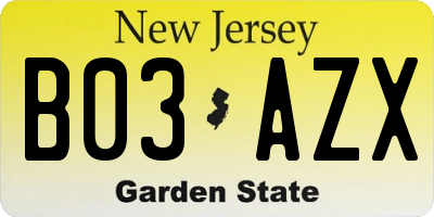 NJ license plate B03AZX