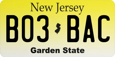 NJ license plate B03BAC