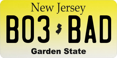 NJ license plate B03BAD
