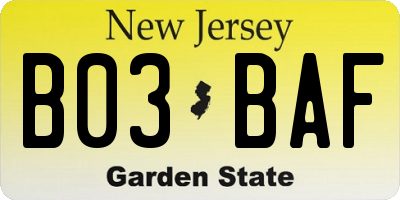 NJ license plate B03BAF
