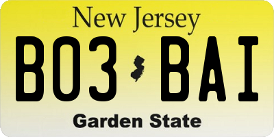NJ license plate B03BAI