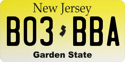 NJ license plate B03BBA