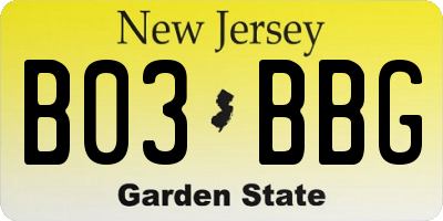 NJ license plate B03BBG