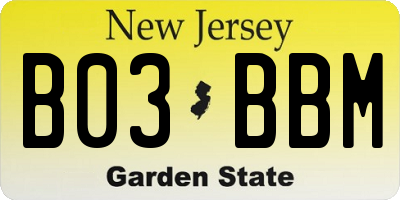 NJ license plate B03BBM
