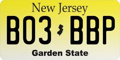NJ license plate B03BBP
