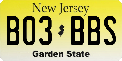NJ license plate B03BBS