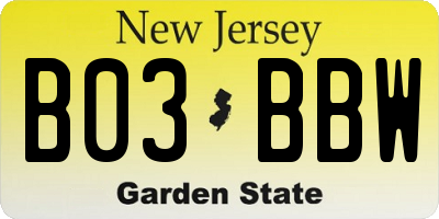 NJ license plate B03BBW