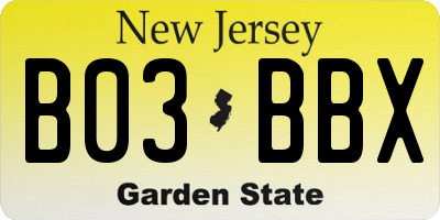 NJ license plate B03BBX