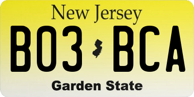 NJ license plate B03BCA