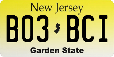 NJ license plate B03BCI