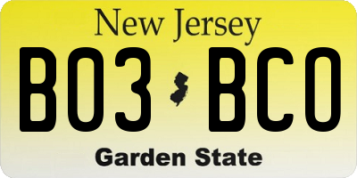 NJ license plate B03BCO