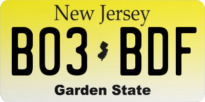 NJ license plate B03BDF