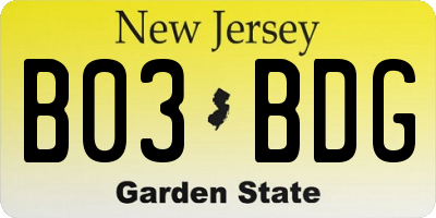 NJ license plate B03BDG