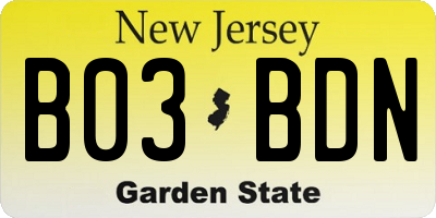 NJ license plate B03BDN