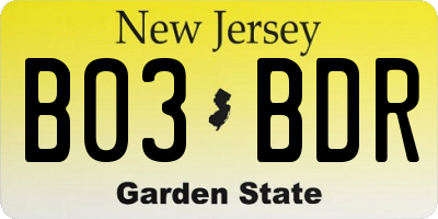 NJ license plate B03BDR