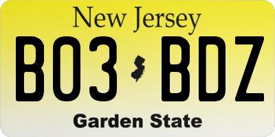NJ license plate B03BDZ