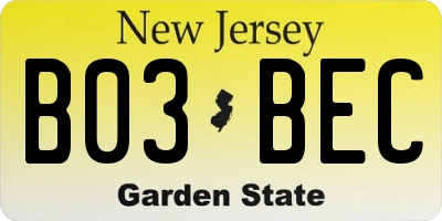 NJ license plate B03BEC