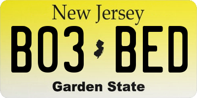 NJ license plate B03BED
