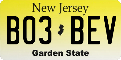 NJ license plate B03BEV