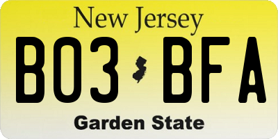 NJ license plate B03BFA