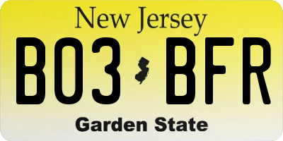 NJ license plate B03BFR