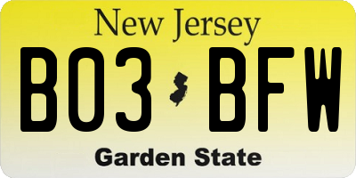 NJ license plate B03BFW