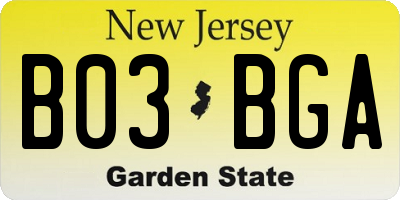 NJ license plate B03BGA